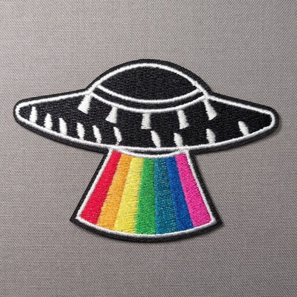 Rainbow UFO Alien Spaceship Embroidered Iron On Patch | Space Patch